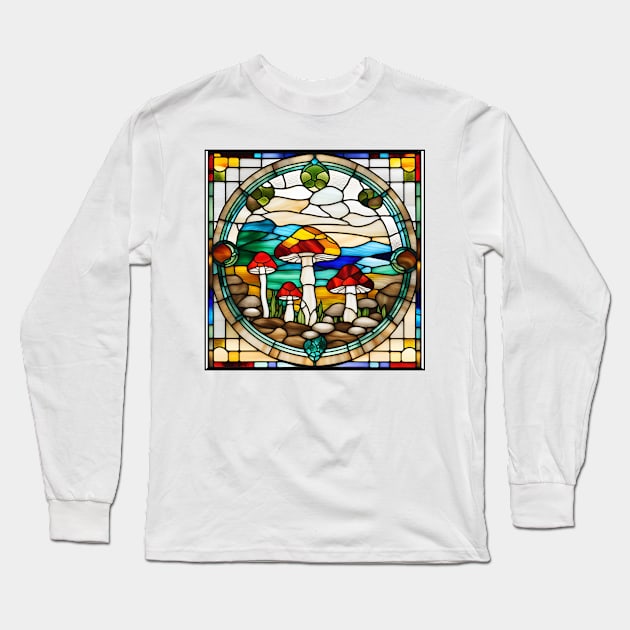 Shirted Fiery Mushroom Stained Glass Long Sleeve T-Shirt by Xie